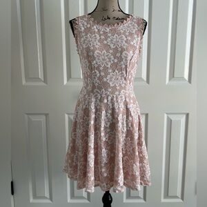 City Stufio Sleeveless Pink Lace lined fit & flare Dress size 9